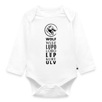 GOWILD Wolf Design in 7 languages - Organic Longsleeve Baby Bodysuit - white - Front