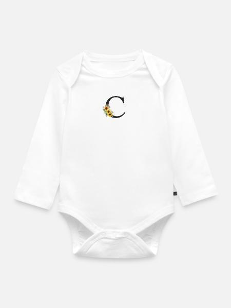 C Monogramm Sonnenblumen - Baby Bio-Langarm-Body - Weiß