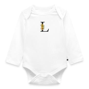 L Monogramm Sonnenblumen - Baby Bio-Langarm-Body - Weiß - Vorne