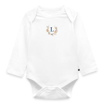 l Monogram, Floral, Boho - Organic Longsleeve Baby Bodysuit - white - Front
