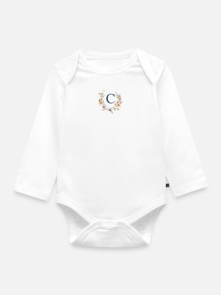 O Monogramm , Floral, Boho - Baby Bio-Langarm-Body - Weiß