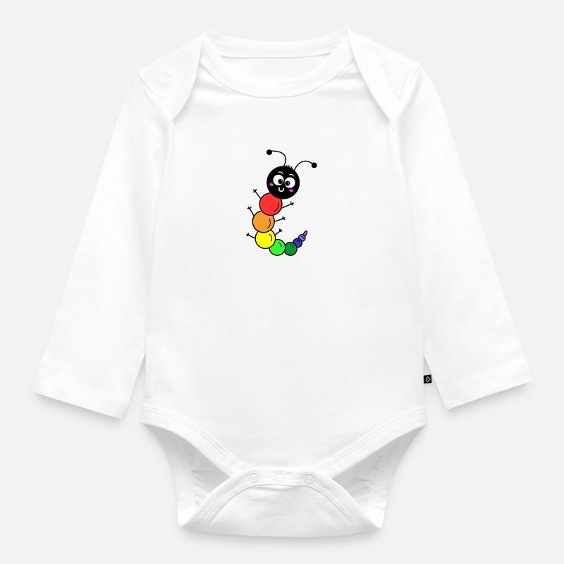 Chenille arc-en-ciel - Body Bébé bio manches longues - blanc