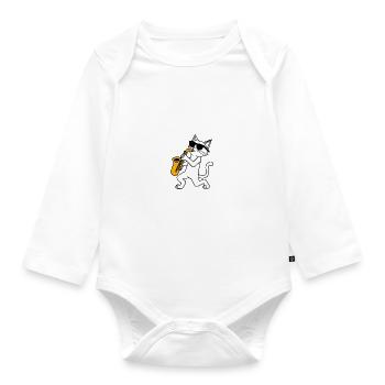 Lustige Katze mit Sonnebrille und Saxophon - Baby Bio-Langarm-Body - Weiß - Vorne