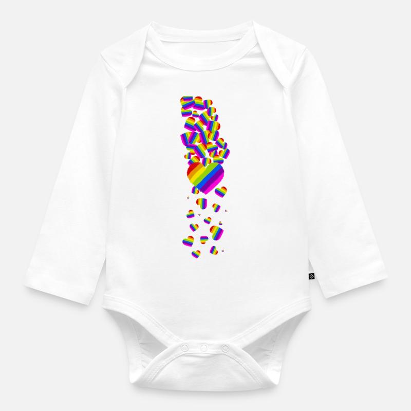 Pride Regenbogenherz Wasserfall - Baby Bio-Langarm-Body - Weiß