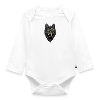 Tierillustration mit gotischen Rosen - Baby Bio-Langarm-Body - Weiß - Vorne