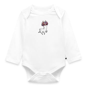 Comic Llama Alpaca Flower Sunglasses Hippie Dancer - Organic Longsleeve Baby Bodysuit - white - Front