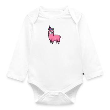 Party Llama Alpaca Pink Party Hat Birthday Celebration - Organic Longsleeve Baby Bodysuit - white - Front