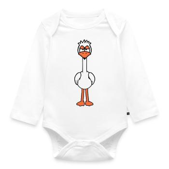 Bird looks funny, annoyed, tired, angry, frustrated - Organic Longsleeve Baby Bodysuit - white - Front