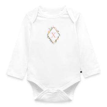 X Monogram, Floral, Boho - Organic Longsleeve Baby Bodysuit - white - Front