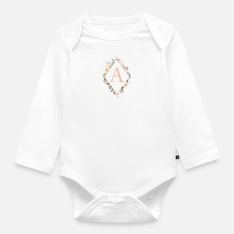 A Monogramm , Floral, Boho - Baby Bio-Langarm-Body - Weiß