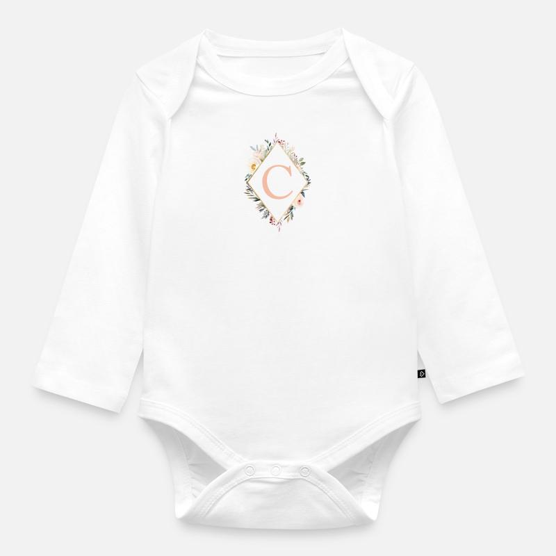 C Monogram, Floral, Boho - Organic Longsleeve Baby Bodysuit - white
