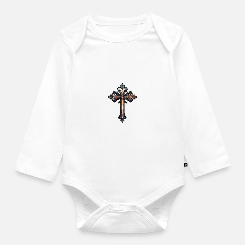 Symbole de la croix - Body Bébé bio manches longues - blanc