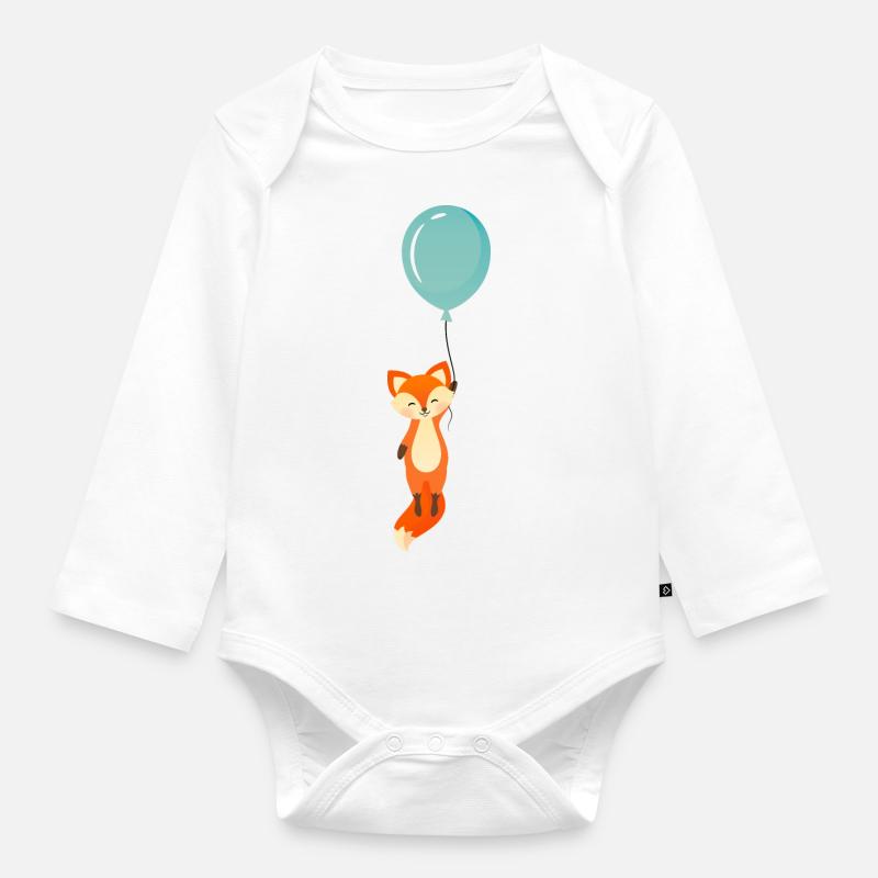 Fuchs Fliegt Luftballon Schlaufuchs Einschulung - Baby Bio-Langarm-Body - Weiß