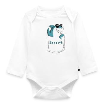 Haifisch High Five: HAI FIVE! - Brusttasche - Baby Bio-Langarm-Body - Weiß - Vorne