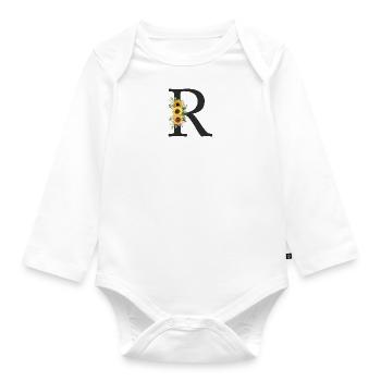 R Monogramm Sonnenblumen - Baby Bio-Langarm-Body - Weiß - Vorne