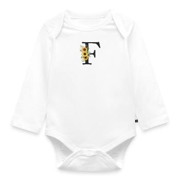 F Monogramm Sonnenblumen - Baby Bio-Langarm-Body - Weiß - Vorne
