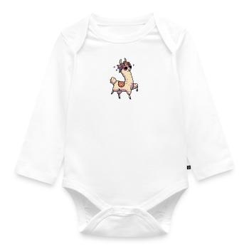 Bande dessinée Lama Alpaga Fleur Lunettes de soleil Fleur Enfant - Body Bébé bio manches longues - blanc - Devant