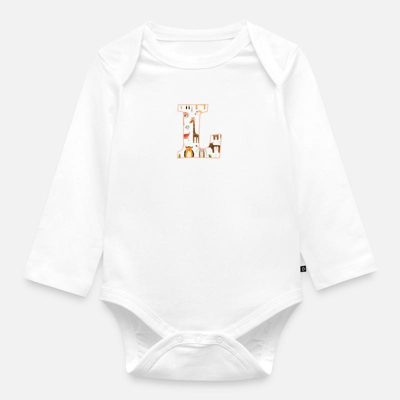 Buchstabe L, Monogramm, Tiermuster - Baby Bio-Langarm-Body - Weiß