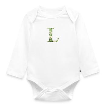 Letter L, Monogram, Floral Pattern - Organic Longsleeve Baby Bodysuit - white - Front