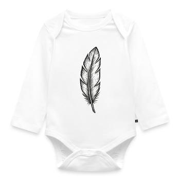 Black glitter feather with texture - Organic Longsleeve Baby Bodysuit - white - Front