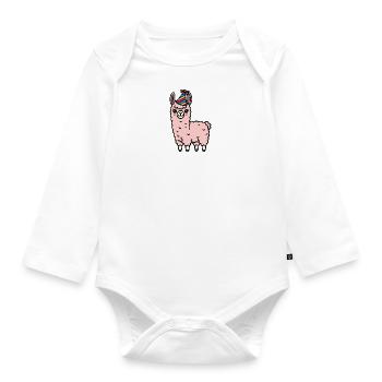 Fête Lama Alpaga Rose Chapeau de fête Célébration d’anniversaire - Body Bébé bio manches longues - blanc - Devant