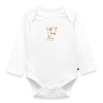 Buchstabe F, Monogramm, Tiermuster - Baby Bio-Langarm-Body - Weiß - Vorne