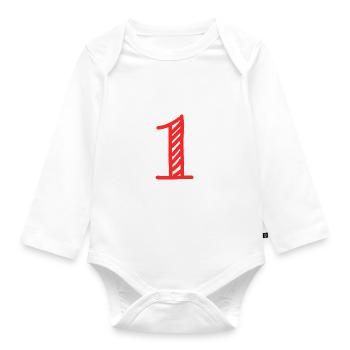 1. 1 JAHR. 1. JAHRESTAG. 1 JAHR GEBURTSTAG - Baby Bio-Langarm-Body - Weiß - Vorne