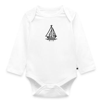 Minimalist Sailboat Line Art - black - Organic Longsleeve Baby Bodysuit - white - Front
