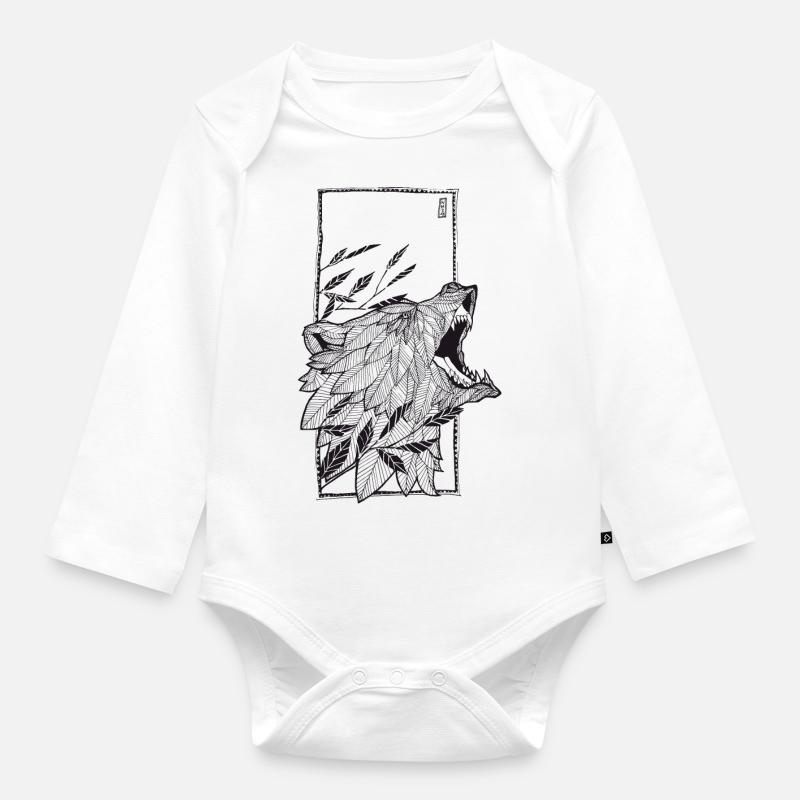 Totem animal bear - Body Bébé bio manches longues - blanc