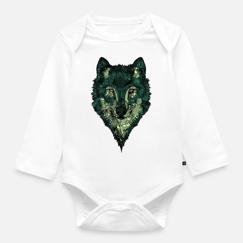 loup - Body Bébé bio manches longues - blanc