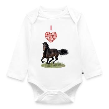 I love horses - Ich liebe Pferde - Baby Bio-Langarm-Body - Weiß - Vorne