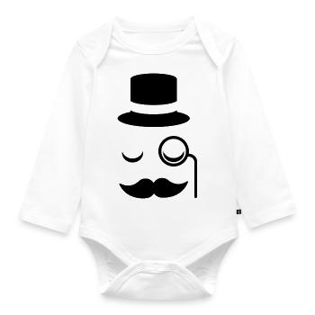 Gentleman mustache monocle beard cylinder glasses - Organic Longsleeve Baby Bodysuit - white - Front