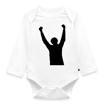 cheering man - Organic Longsleeve Baby Bodysuit - white - Front