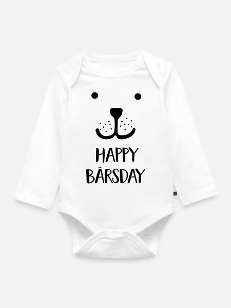 Happy Birthday - Baby Bio-Langarm-Body - Weiß