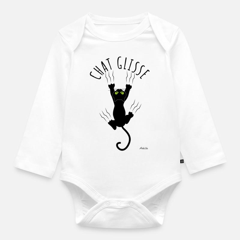 Chat Glisse - Body Bébé bio manches longues - blanc