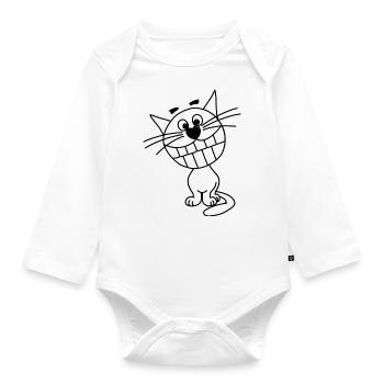 Grinning cat - Organic Longsleeve Baby Bodysuit - white - Front