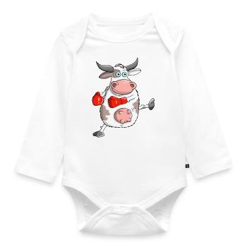 Funny cartoon bull - Organic Longsleeve Baby Bodysuit - white - Front