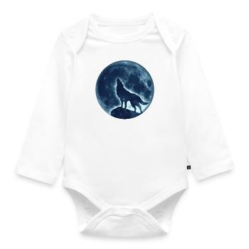 Wolf, Vollmond, Wölfe, Mond, Indianer, Wild, Hund - Baby Bio-Langarm-Body - Weiß - Vorne