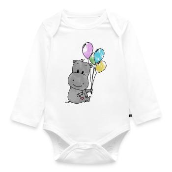 Hippo - Baby Bio-Langarm-Body - Weiß - Vorne