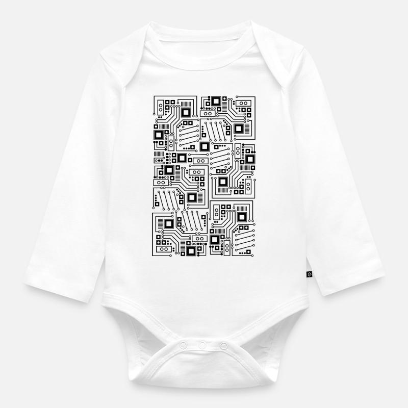 Conception de t-shirts de circuits électroniques de technologie - Body Bébé bio manches longues - blanc