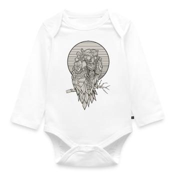 Steampunk owl owl mechanical geometric - Organic Longsleeve Baby Bodysuit - white - Front