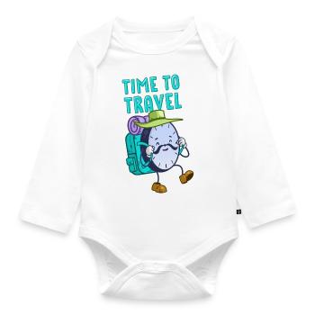 Zeitreisende Uhr für schwarze Shirts - Baby Bio-Langarm-Body - Weiß - Vorne