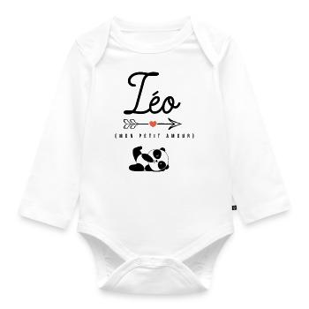 Prénom Léo idée cadeau noel naissance anniversaire - Body Bébé bio manches longues - blanc - Devant