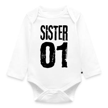Sister 01 Schwester 02 Schwestern Freundinnen cool - Baby Bio-Langarm-Body - Weiß - Vorne