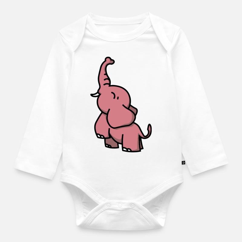 Baby Elefant - Elephant - Geschenkidee Mädchen - Baby Bio-Langarm-Body - Weiß