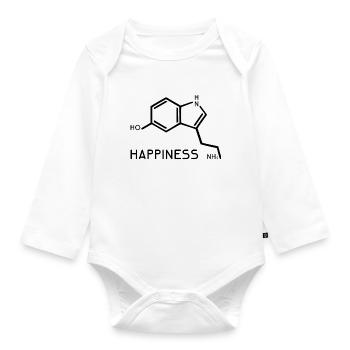Happiness Glück Serotonin - Baby Bio-Langarm-Body - Weiß - Vorne