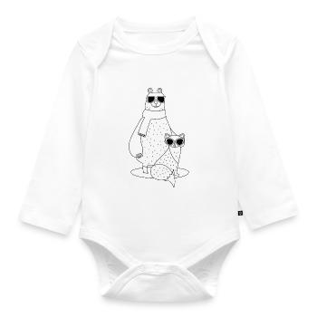 simple, cool bear and fox with sunglasses - Organic Longsleeve Baby Bodysuit - white - Front
