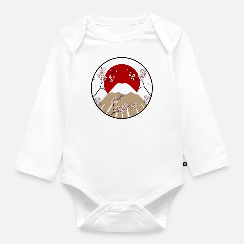 Mont Fuji avec des branches de fleurs de cerisier - Body Bébé bio manches longues - blanc