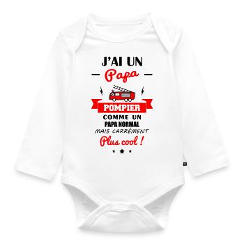 J'ai un papa pompier, camion de pompier, naissance - Body Bébé bio manches longues - blanc - Devant