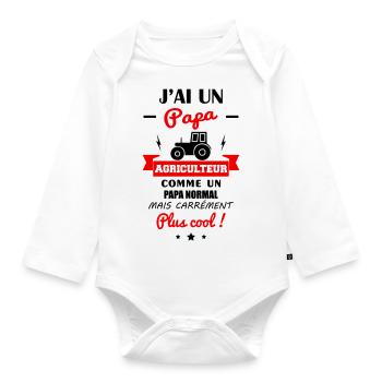J'ai un papa agriculteur, agriculture,tracteur - Body Bébé bio manches longues - blanc - Devant